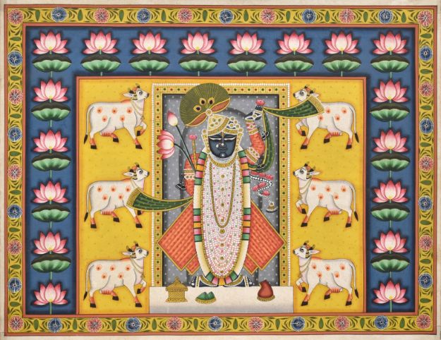 Picture of Shreenathji with Cows and Lotus