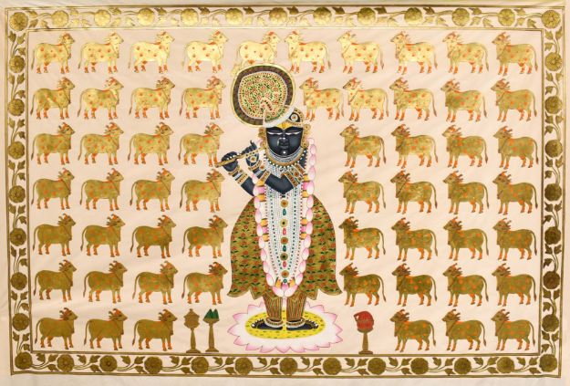 Picture of Shreenathji with Golden Cows - III