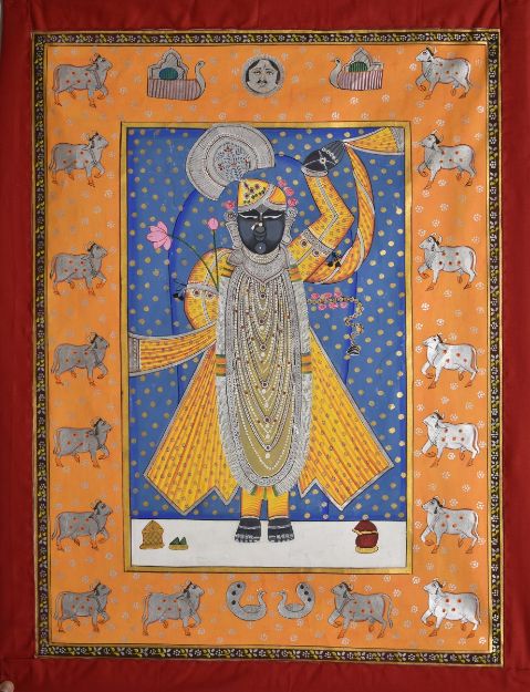 Picture of Shreenathji in Yellow with Cows