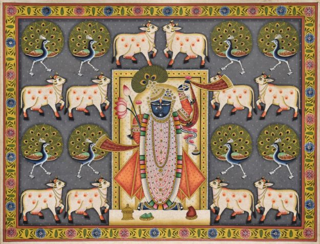 Picture of Shreenathji with Cows and Peacock