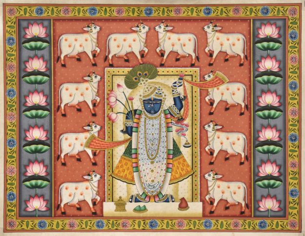 Picture of Shreenathji with Cows and Lotus