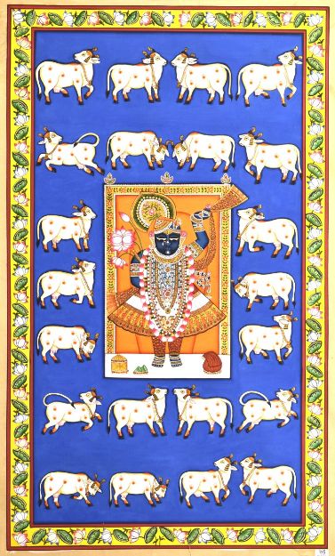 Picture of Shreenathji With Cows - Blue