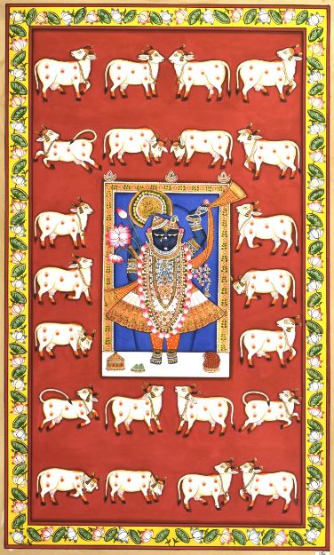 Picture of Shreenathji With Cows - Red