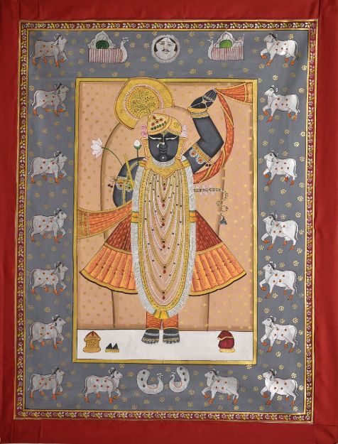 Picture of Shreenathji in Red with Cows