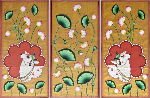 Picture of Cows and Lotus with Golden Background