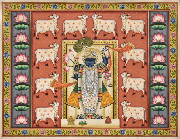 Picture of Shreenathji with Cows and Lotus
