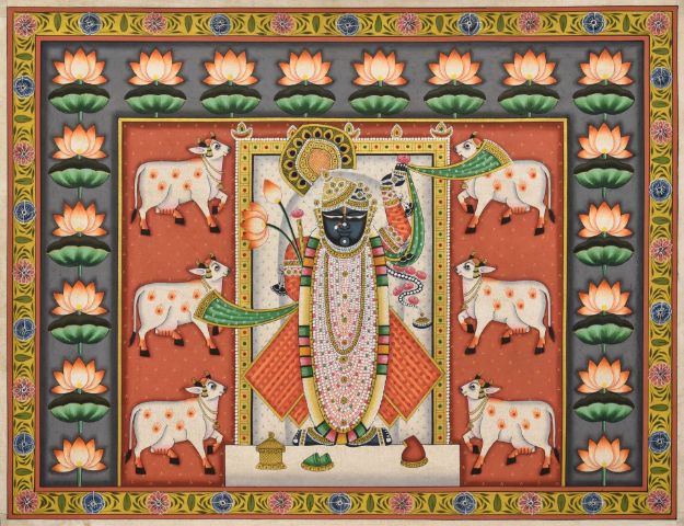 Picture of Shreenathji with Cows and Lotus