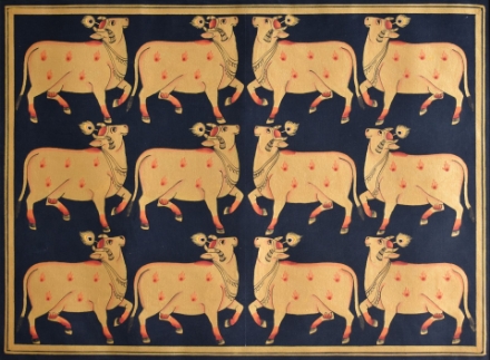 Picture of Golden Cows with Blue Background