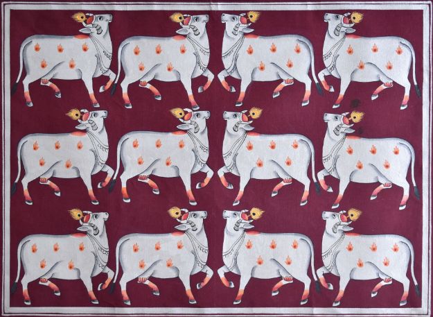 Picture of White Cows with Red Background