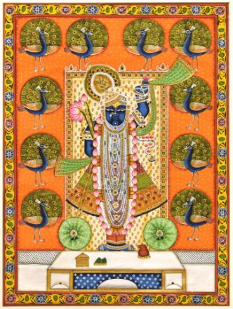Picture of Shreenathji with Peacocks