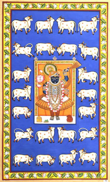 Picture of Shreenathji With Cows - Blue