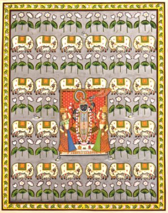 Picture of Shreenathji Swaroop with Cows and Lotus