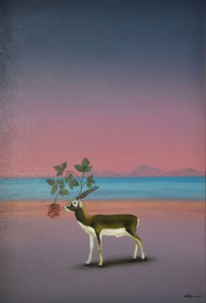 Picture of Blackbuck Enjoys the Sent of Rose