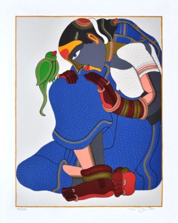 Picture of Woman in Blue and White