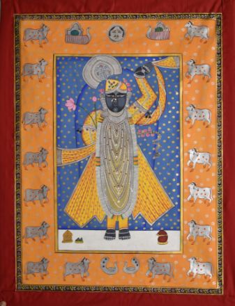 Picture of Shreenathji in Yellow with Cows