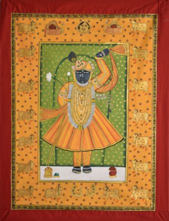 Picture of Shreenathji in Saffron with Cows