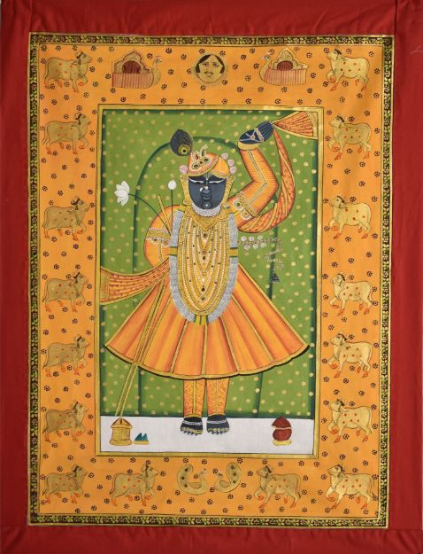 Picture of Shreenathji in Saffron with Cows