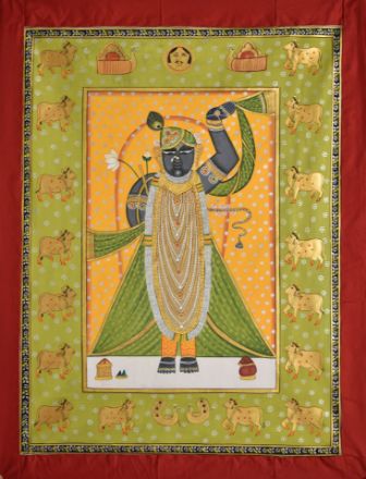 Picture of Shreenathji in Green with Cows