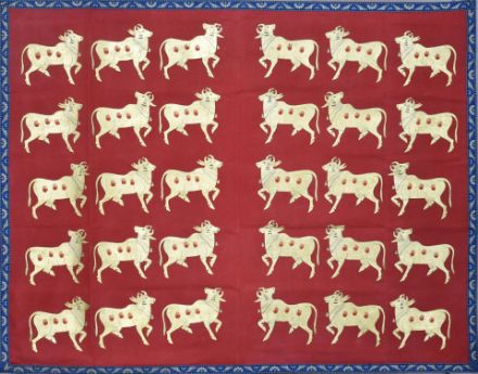 Picture of Golden Cows with Red Background