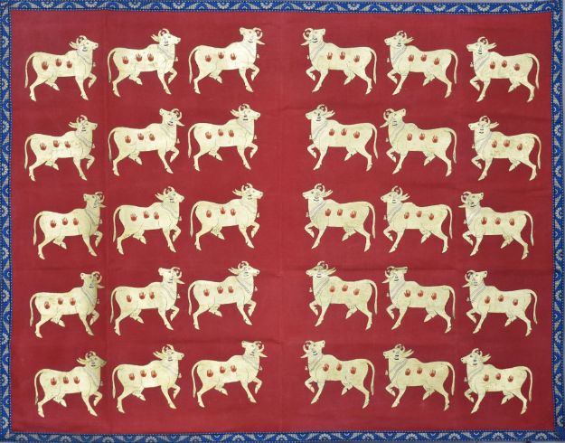 Picture of Golden Cows with Red Background