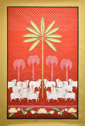 Picture of Cows with red background