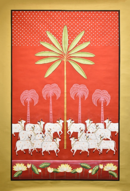 Picture of Cows with red background
